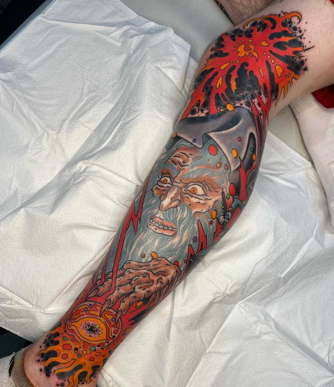 Neo-traditional wizard full sleeve tattoo