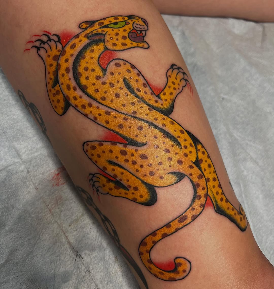 American traditional leopard tattoo